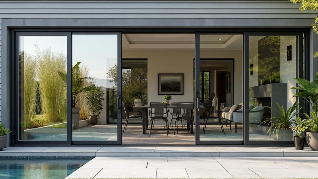 Aluminum doors opening onto a patio.
