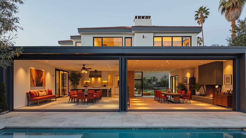 Modern home with large sliding glass doors.